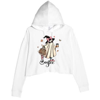 Boo Jee Ghost Ice Coffee Coquette Bow Halloween Women Girl Crop Fleece Hoodie