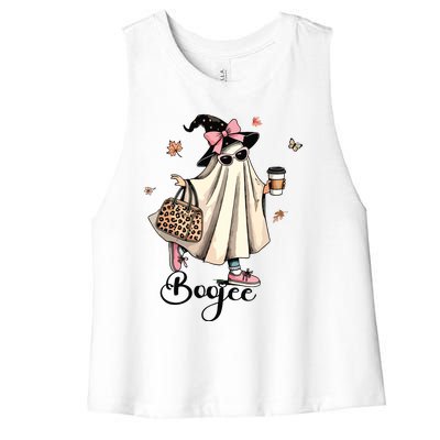 Boo Jee Ghost Ice Coffee Coquette Bow Halloween Women Girl Women's Racerback Cropped Tank