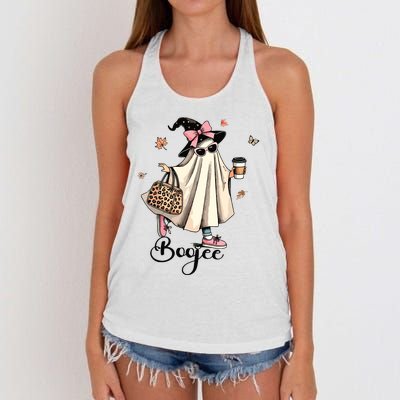 Boo Jee Ghost Ice Coffee Coquette Bow Halloween Women Girl Women's Knotted Racerback Tank