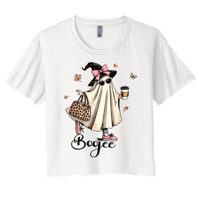 Boo Jee Ghost Ice Coffee Coquette Bow Halloween Women Girl Women's Crop Top Tee