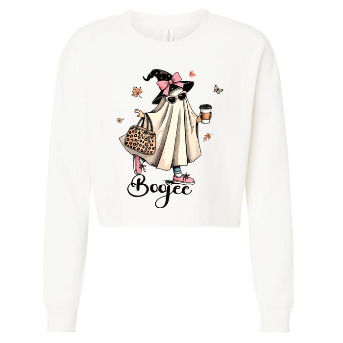 Boo Jee Ghost Ice Coffee Coquette Bow Halloween Women Girl Cropped Pullover Crew