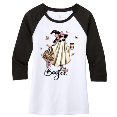 Boo Jee Ghost Ice Coffee Coquette Bow Halloween Women Girl Women's Tri-Blend 3/4-Sleeve Raglan Shirt