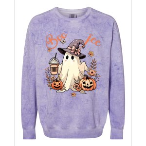 Boo Jee Ghost Drinking Coffee Coquette Bow Halloween Women Colorblast Crewneck Sweatshirt