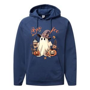 Boo Jee Ghost Drinking Coffee Coquette Bow Halloween Women Performance Fleece Hoodie