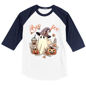 Boo Jee Ghost Drinking Coffee Coquette Bow Halloween Women Baseball Sleeve Shirt