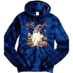 Boo Jee Ghost Drinking Coffee Coquette Bow Halloween Women Tie Dye Hoodie