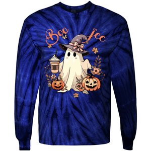 Boo Jee Ghost Drinking Coffee Coquette Bow Halloween Women Tie-Dye Long Sleeve Shirt