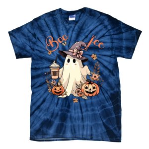 Boo Jee Ghost Drinking Coffee Coquette Bow Halloween Women Tie-Dye T-Shirt