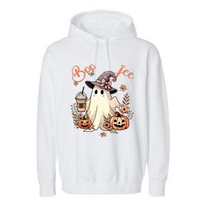 Boo Jee Ghost Drinking Coffee Coquette Bow Halloween Women Garment-Dyed Fleece Hoodie