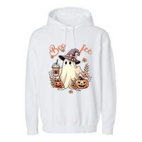 Boo Jee Ghost Drinking Coffee Coquette Bow Halloween Women Garment-Dyed Fleece Hoodie