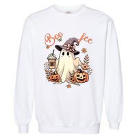 Boo Jee Ghost Drinking Coffee Coquette Bow Halloween Women Garment-Dyed Sweatshirt