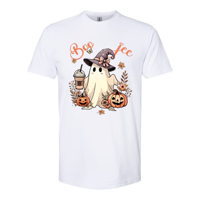 Boo Jee Ghost Drinking Coffee Coquette Bow Halloween Women Softstyle CVC T-Shirt