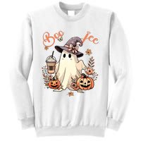 Boo Jee Ghost Drinking Coffee Coquette Bow Halloween Women Sweatshirt