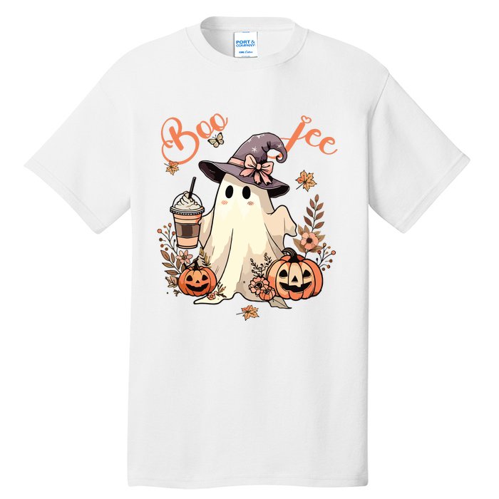 Boo Jee Ghost Drinking Coffee Coquette Bow Halloween Women Tall T-Shirt