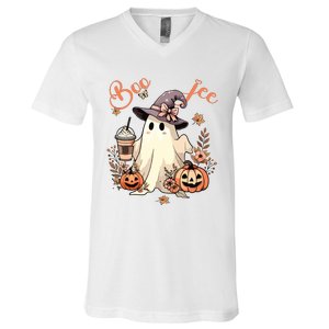 Boo Jee Ghost Drinking Coffee Coquette Bow Halloween Women V-Neck T-Shirt