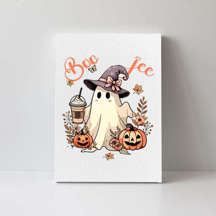 Boo Jee Ghost Drinking Coffee Coquette Bow Halloween Women Canvas