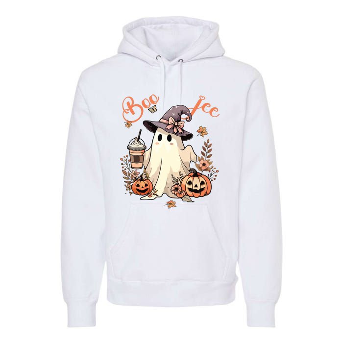 Boo Jee Ghost Drinking Coffee Coquette Bow Halloween Women Premium Hoodie