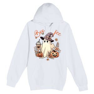 Boo Jee Ghost Drinking Coffee Coquette Bow Halloween Women Premium Pullover Hoodie