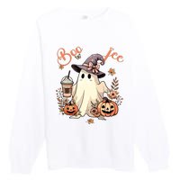 Boo Jee Ghost Drinking Coffee Coquette Bow Halloween Women Premium Crewneck Sweatshirt