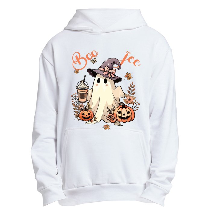 Boo Jee Ghost Drinking Coffee Coquette Bow Halloween Women Urban Pullover Hoodie