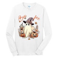 Boo Jee Ghost Drinking Coffee Coquette Bow Halloween Women Tall Long Sleeve T-Shirt