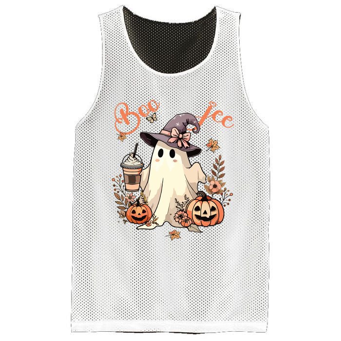 Boo Jee Ghost Drinking Coffee Coquette Bow Halloween Women Mesh Reversible Basketball Jersey Tank