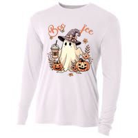 Boo Jee Ghost Drinking Coffee Coquette Bow Halloween Women Cooling Performance Long Sleeve Crew