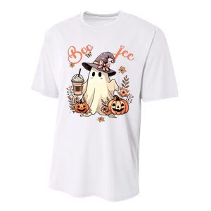 Boo Jee Ghost Drinking Coffee Coquette Bow Halloween Women Performance Sprint T-Shirt