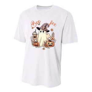 Boo Jee Ghost Drinking Coffee Coquette Bow Halloween Women Youth Performance Sprint T-Shirt