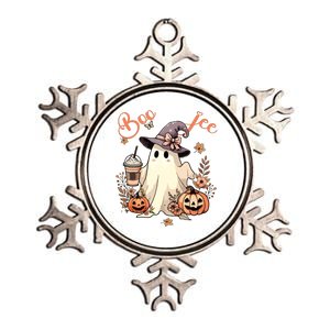 Boo Jee Ghost Drinking Coffee Coquette Bow Halloween Women Metallic Star Ornament