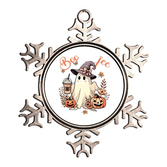 Boo Jee Ghost Drinking Coffee Coquette Bow Halloween Women Metallic Star Ornament