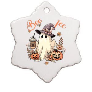 Boo Jee Ghost Drinking Coffee Coquette Bow Halloween Women Ceramic Star Ornament