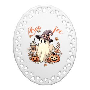 Boo Jee Ghost Drinking Coffee Coquette Bow Halloween Women Ceramic Oval Ornament