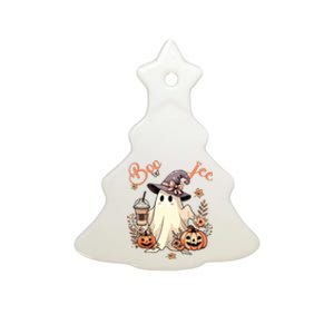 Boo Jee Ghost Drinking Coffee Coquette Bow Halloween Women Ceramic Tree Ornament