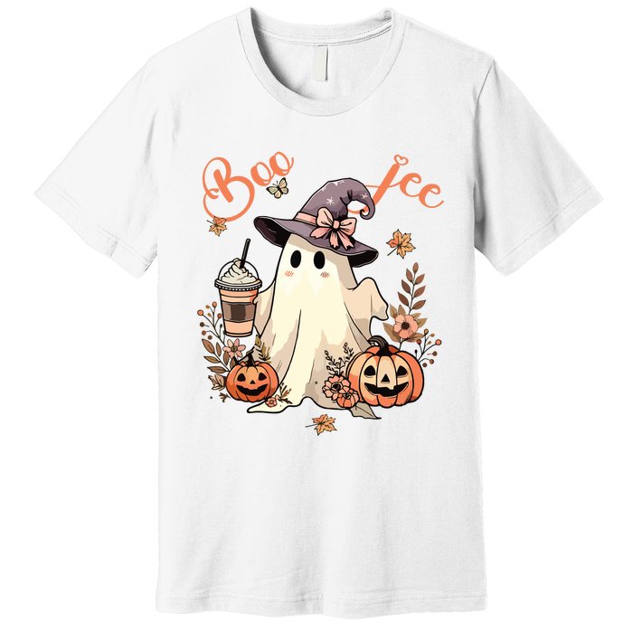 Boo Jee Ghost Drinking Coffee Coquette Bow Halloween Women Premium T-Shirt