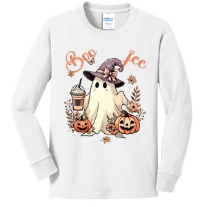 Boo Jee Ghost Drinking Coffee Coquette Bow Halloween Women Kids Long Sleeve Shirt