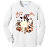 Boo Jee Ghost Drinking Coffee Coquette Bow Halloween Women Kids Long Sleeve Shirt