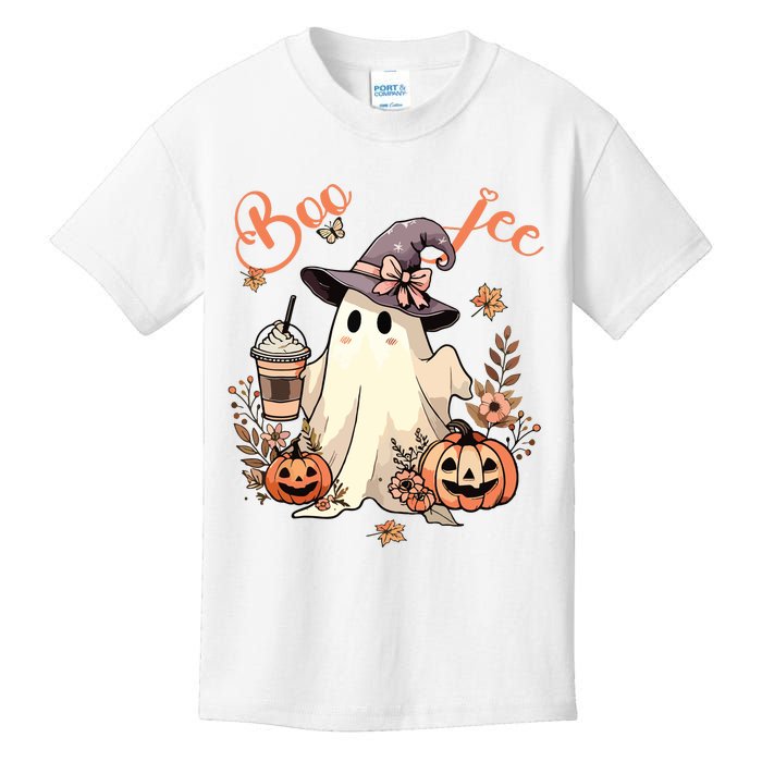 Boo Jee Ghost Drinking Coffee Coquette Bow Halloween Women Kids T-Shirt