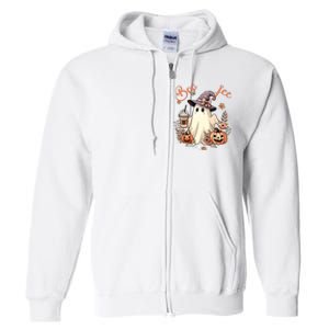 Boo Jee Ghost Drinking Coffee Coquette Bow Halloween Women Full Zip Hoodie