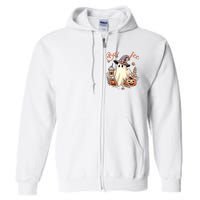 Boo Jee Ghost Drinking Coffee Coquette Bow Halloween Women Full Zip Hoodie