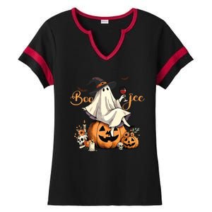 Boo Jee Ghost Ice Coffee Coquette Bow Halloween Women Girl Ladies Halftime Notch Neck Tee