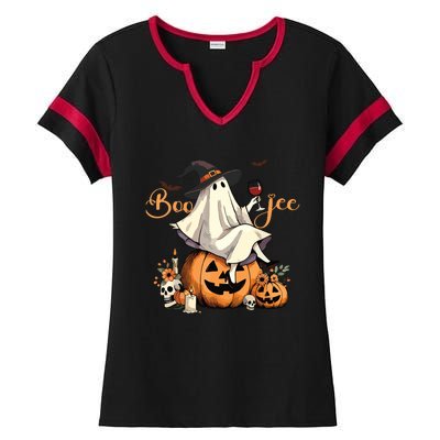 Boo Jee Ghost Ice Coffee Coquette Bow Halloween Women Girl Ladies Halftime Notch Neck Tee