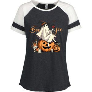 Boo Jee Ghost Ice Coffee Coquette Bow Halloween Women Girl Enza Ladies Jersey Colorblock Tee