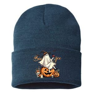 Boo Jee Ghost Ice Coffee Coquette Bow Halloween Women Girl Sustainable Knit Beanie