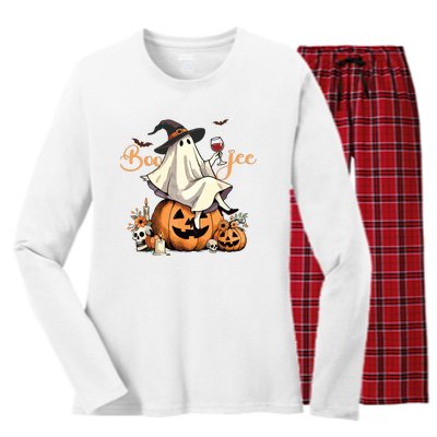 Boo Jee Ghost Ice Coffee Coquette Bow Halloween Women Girl Women's Long Sleeve Flannel Pajama Set 