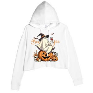 Boo Jee Ghost Ice Coffee Coquette Bow Halloween Women Girl Crop Fleece Hoodie