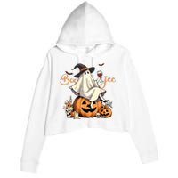 Boo Jee Ghost Ice Coffee Coquette Bow Halloween Women Girl Crop Fleece Hoodie