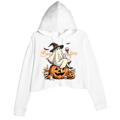 Boo Jee Ghost Ice Coffee Coquette Bow Halloween Women Girl Crop Fleece Hoodie