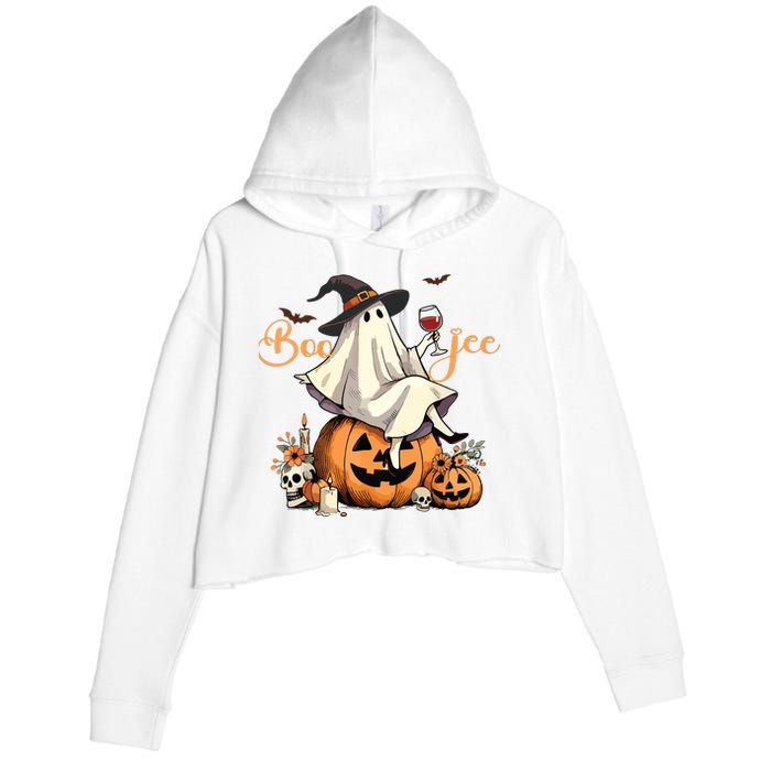 Boo Jee Ghost Ice Coffee Coquette Bow Halloween Women Girl Crop Fleece Hoodie