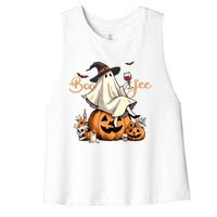 Boo Jee Ghost Ice Coffee Coquette Bow Halloween Women Girl Women's Racerback Cropped Tank